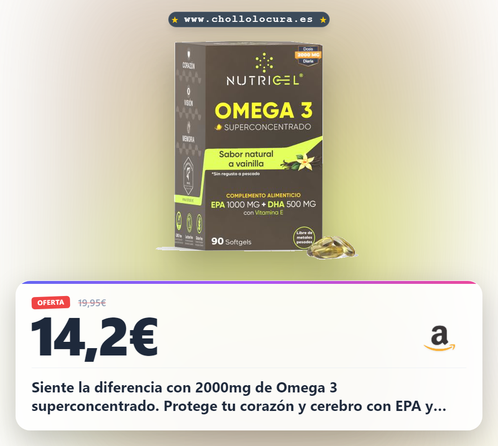 Siente la diferencia con 2000mg de Omega 3 superconcentrado. Protege tu corazón y cerebro con EPA y DHA de alta calidad. Disfruta de un sabor a vainilla delicioso y sin olor a pescado. Formato blíster para que conserves la máxima pureza.