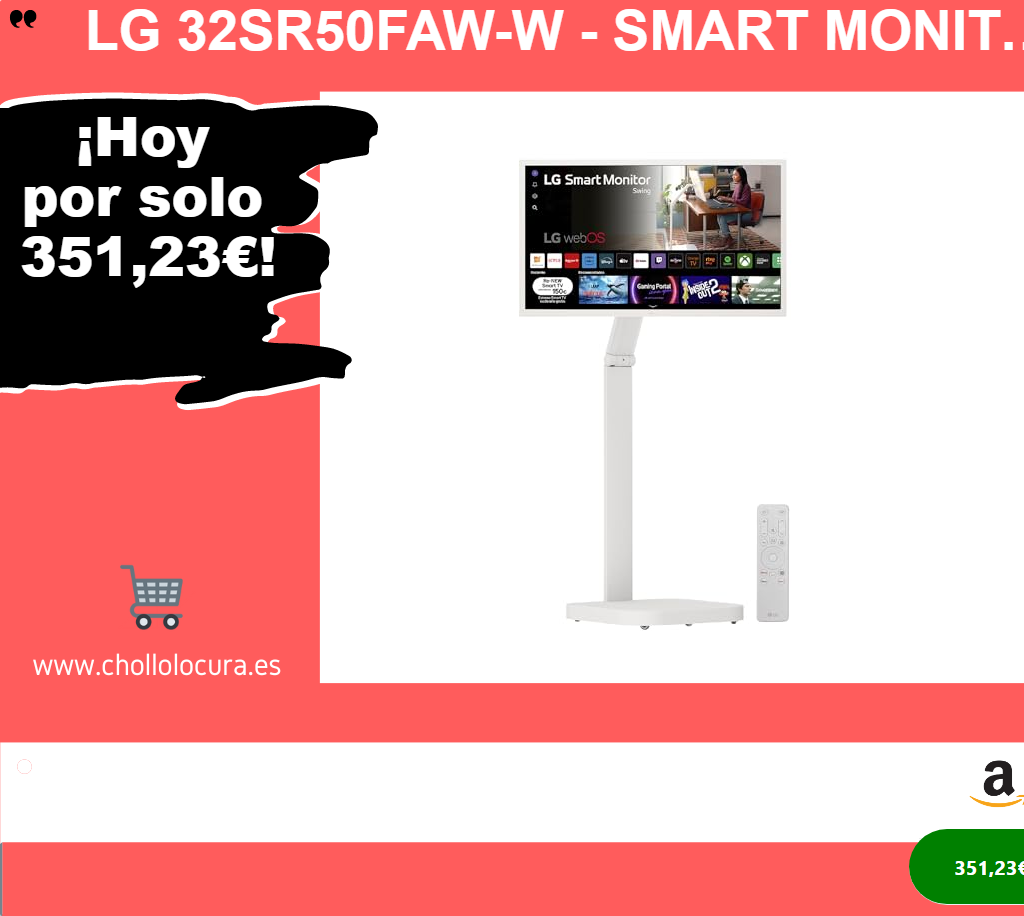 LG 32SR50FAW-W - Smart Monitor Swing 32", Especial Teletrabajo, Full HD (1920x1080), IPS, webOS23, Peana Swing Portátil y Flexible, Mando Magic Pointer Remote, App ThinQ, Blanco