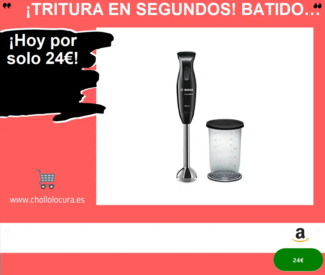 ¡Tritura en segundos! Batidora de mano Bosch CleverMixx 600W, QuattroBlade, sin salpicaduras