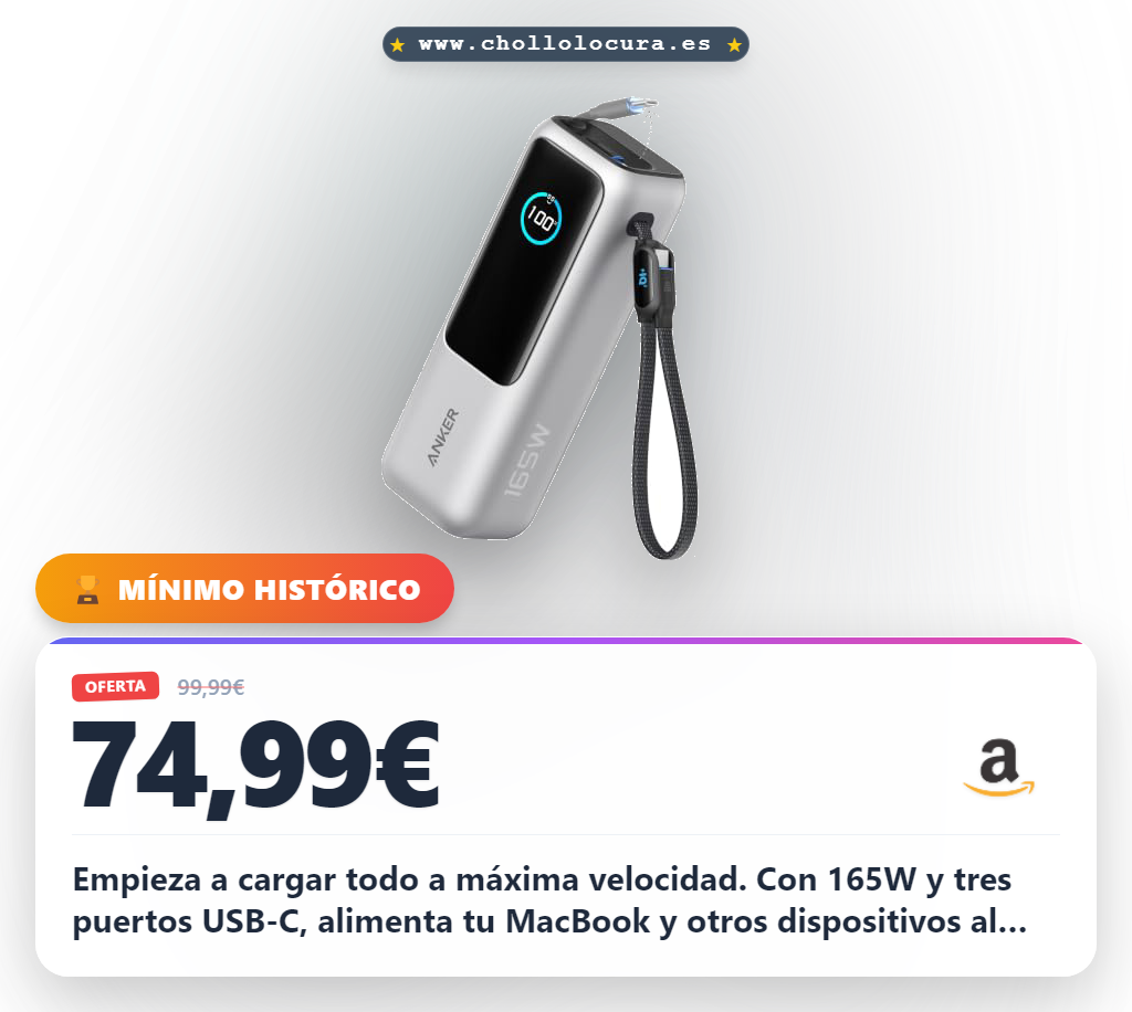 Aprovecha el Power Bank Anker Zolo 25000mAh 165W con 3 puertos USB C para cargar hasta 4 dispositivos al mejor precio