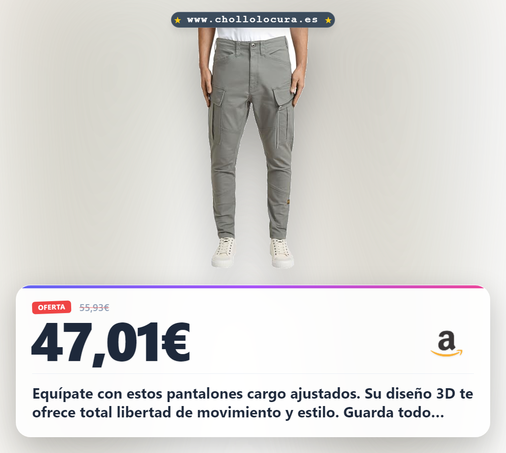 Ahorra en pantalones cargo ajustados 2.0 con bolsillos 3D y cremallera al mejor precio