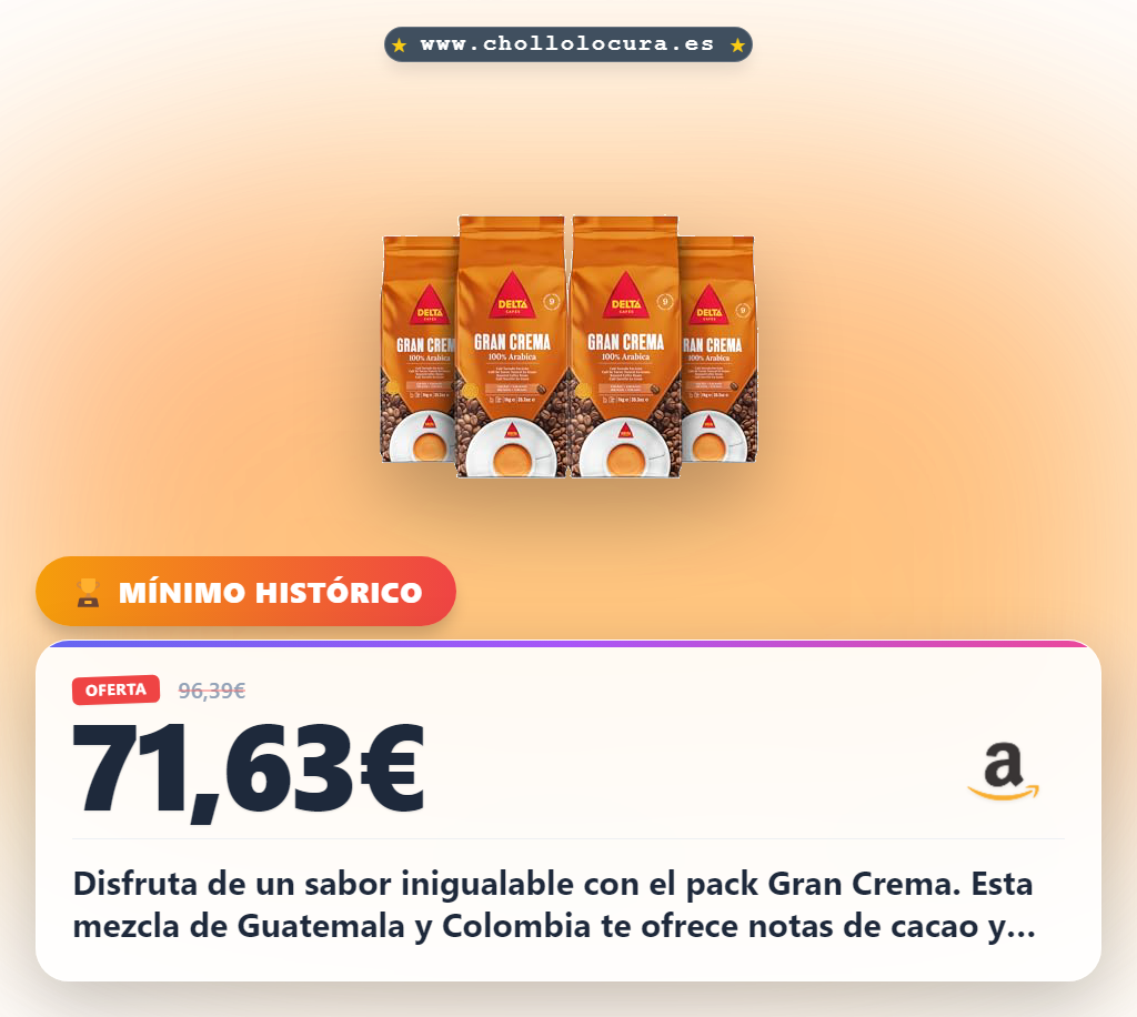 Aprovecha el pack Delta Cafés Gran Crema 100% Arábica de Guatemala y Colombia en oferta