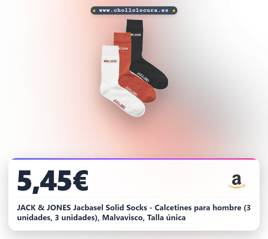 JACK & JONES Jacbasel Solid Socks - Calcetines para hombre (3 unidades, 3 unidades), Malvavisco, Talla única