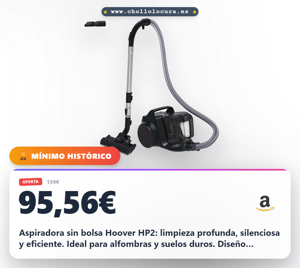 Hoover HP2 - Aspiradora sin Bolsa Potente y compacta - para alfombras y Suelos Duros - Trineo con Cable - Filtro EPA - Depósito 2,5 L - Accesorios Integrados - Radio de acción 10 m - 850 W [HP2Z10A]