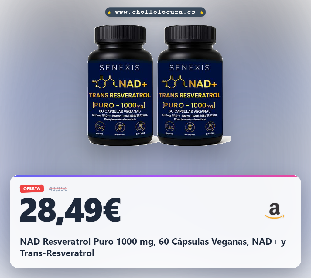 NAD Resveratrol Puro 1000 mg, 60 Cápsulas Veganas, NAD+ y Trans-Resveratrol