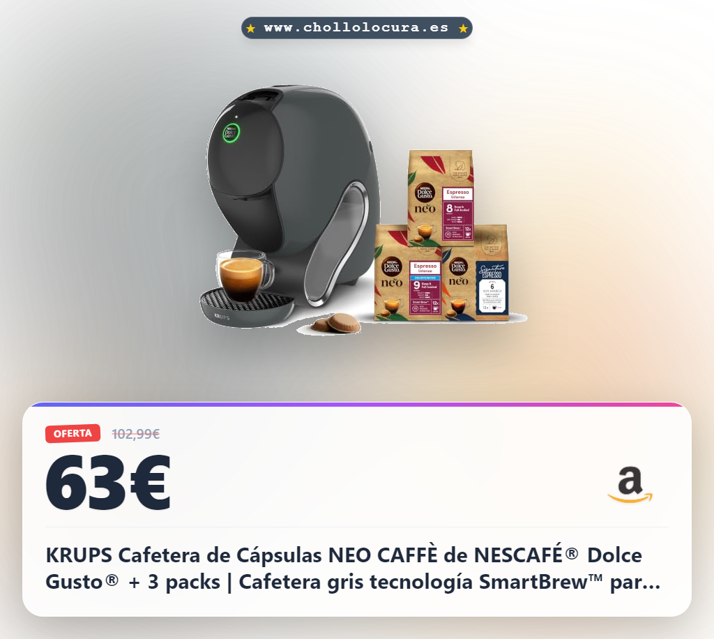 KRUPS Cafetera de Cápsulas NEO CAFFÈ de NESCAFÉ® Dolce Gusto® + 3 packs | Cafetera gris tecnología SmartBrew™ para espressos, americanos y extracción lenta, Compatible con cápsulas cafés solo NEO