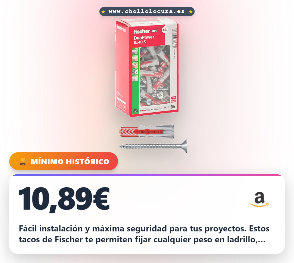 Aprovecha los tacos Fischer DuoPower 8x40mm para pared y ladrillo en oferta histórica