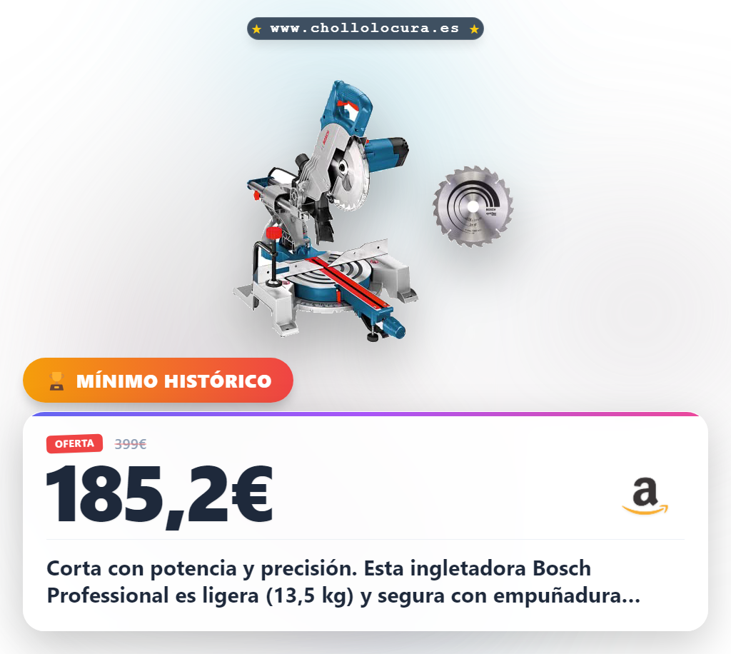 Consigue la ingletadora Bosch Professional GCM 80 SJ de 1400W con disco de 216 mm y llave Allen en oferta