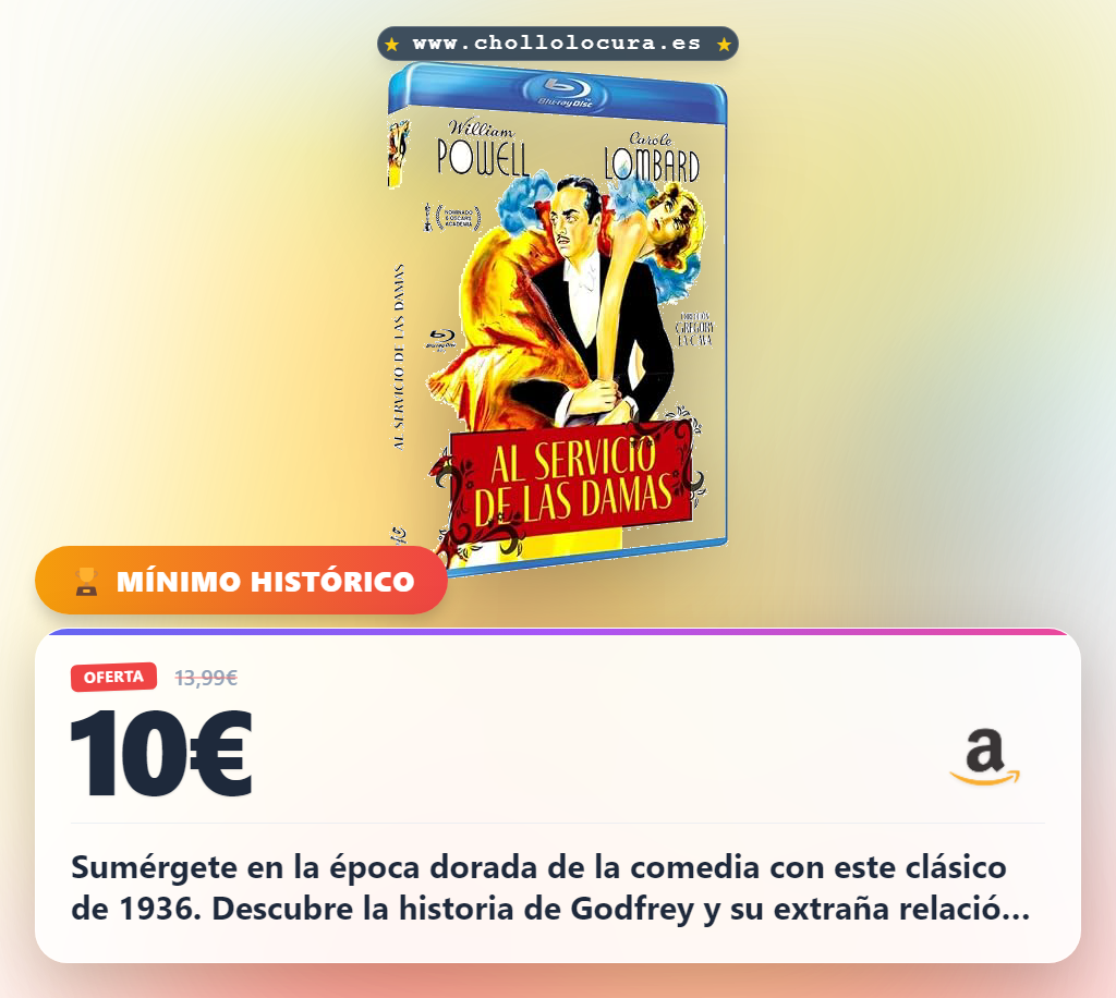 Consigue este clásico de comedia de 1936 en Blu-ray. Disfruta la magia con Carole Lombard al mejor precio.