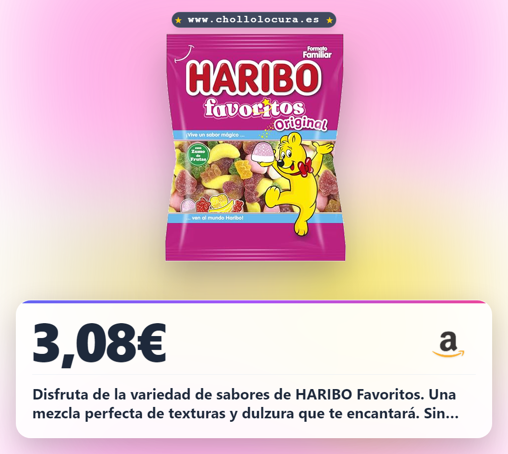Obtén los caramelos HARIBO Favoritos 1x250g con todos los sabores y texturas a precio de chollo sin colorantes artificiales