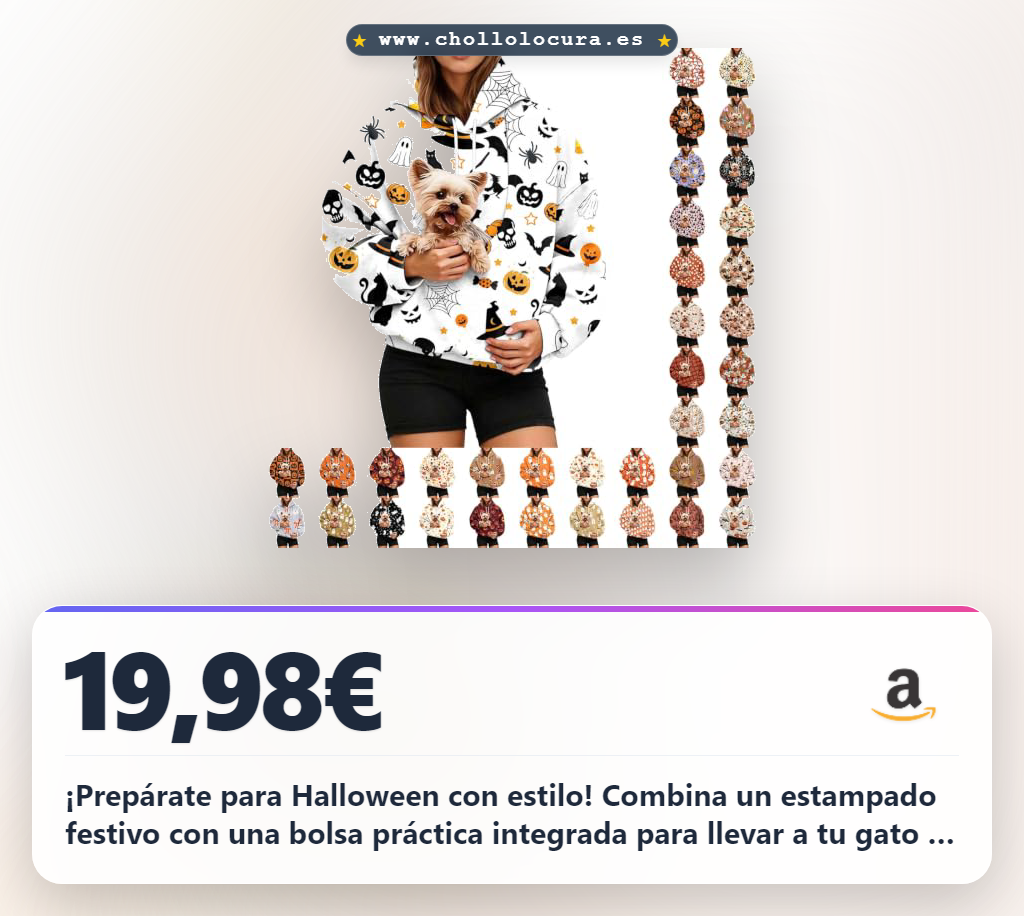 Consigue sudadera porta gatos mujer halloween con capucha y estampado de otoño