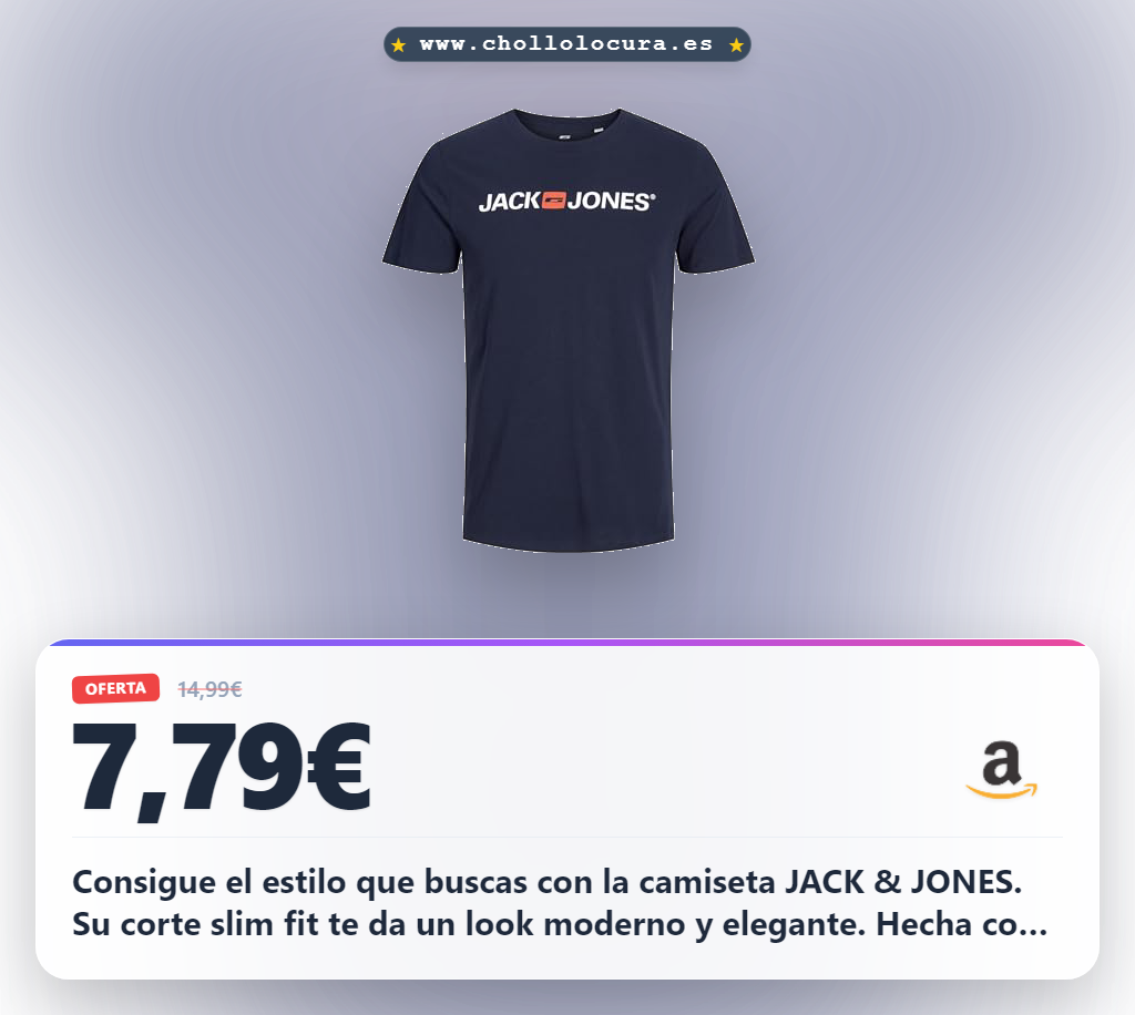 Aprovecha la camiseta JACK & JONES azul marino slim fit de algodón orgánico y cuello redondo en oferta