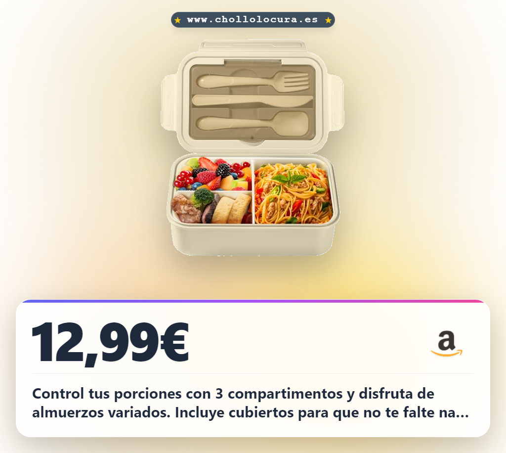 Descubre la fiambrera Diboniur 1400 ml con 3 compartimentos y cubiertos a precio de chollo para tus almuerzos