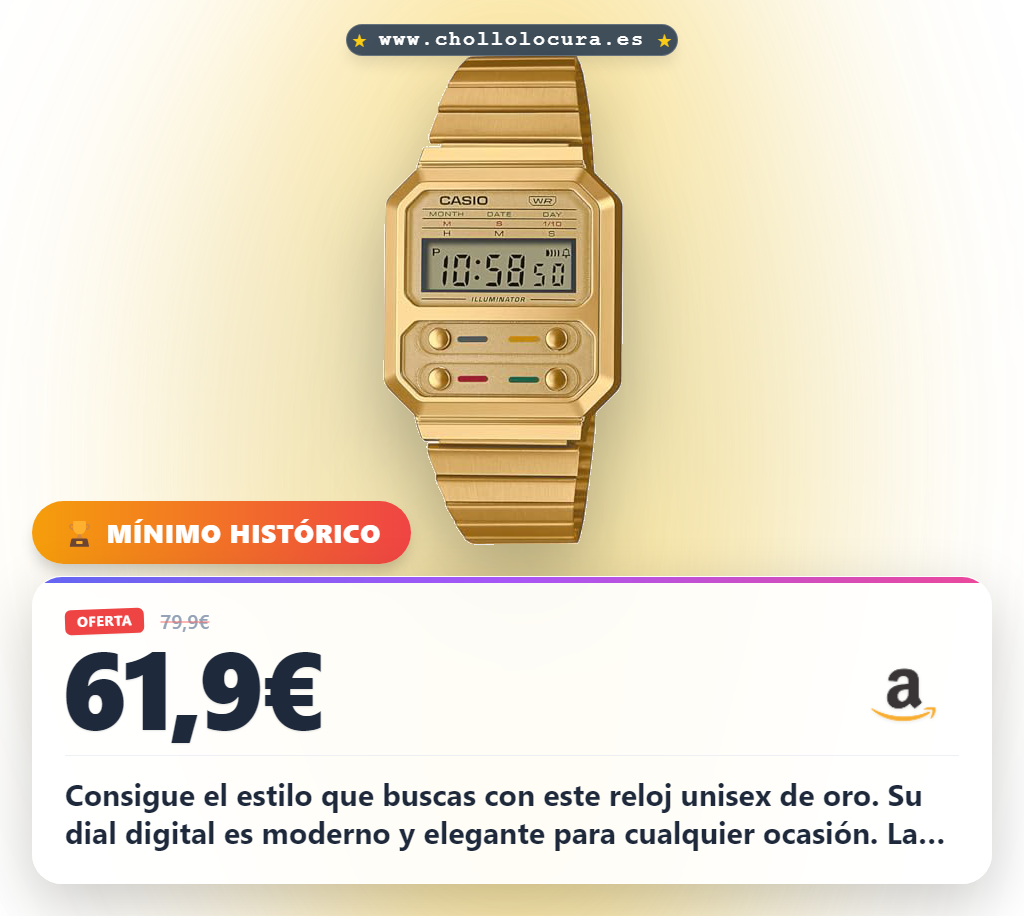 Consigue reloj Casio Cuarzo Unisex 40.70mm con dial Digital y correa de metal oro al mejor precio