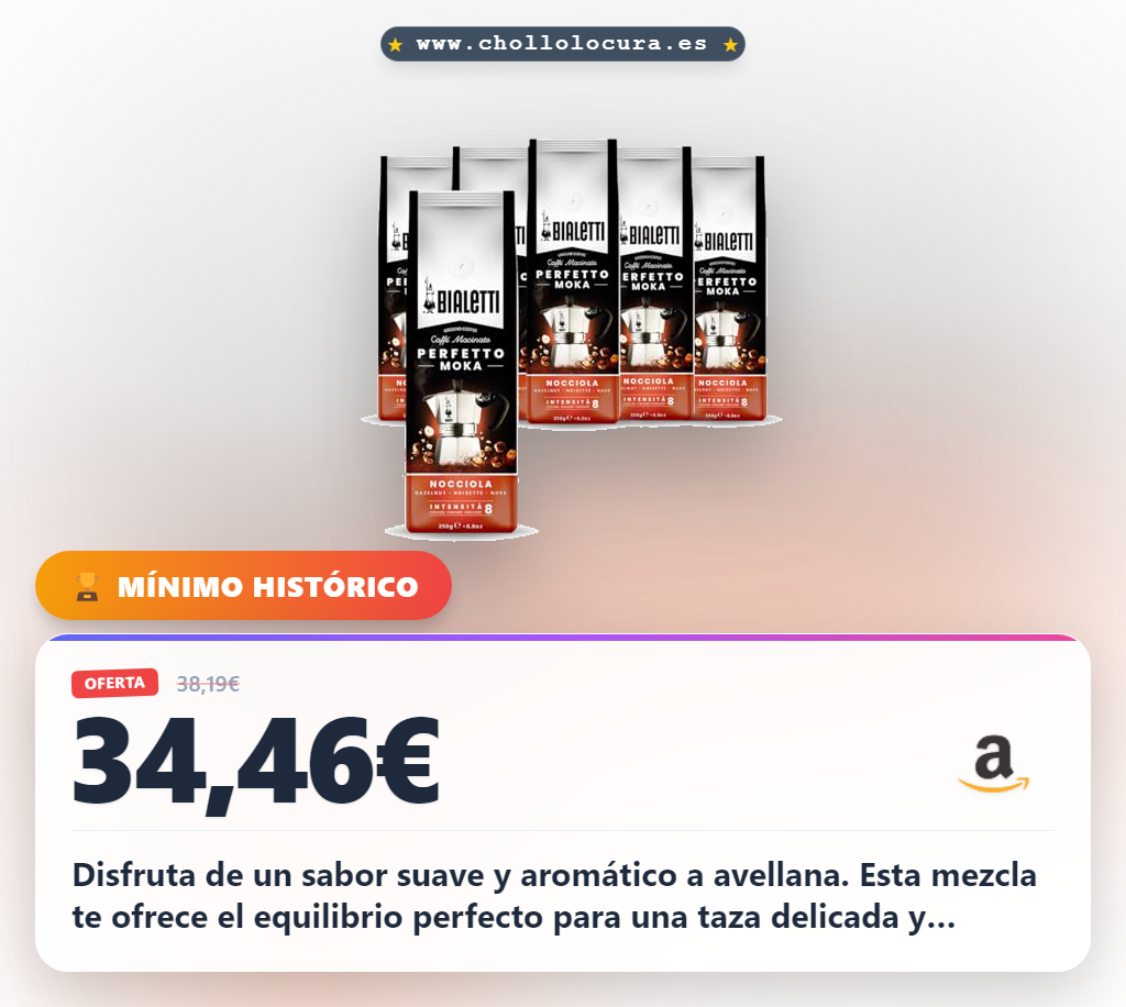 Aprovecha el café molido Bialetti Perfetto Moka sabor avellana en oferta histórica con aroma a nocciola