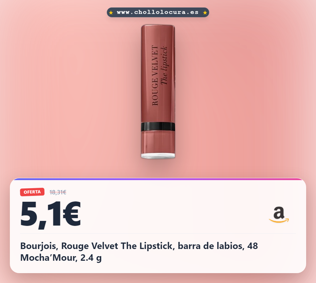 Ahorra en el Rouge Velvet The Lipstick Bourjois 48 Mocha’Mour con acabado aterciopelado y color vibrante