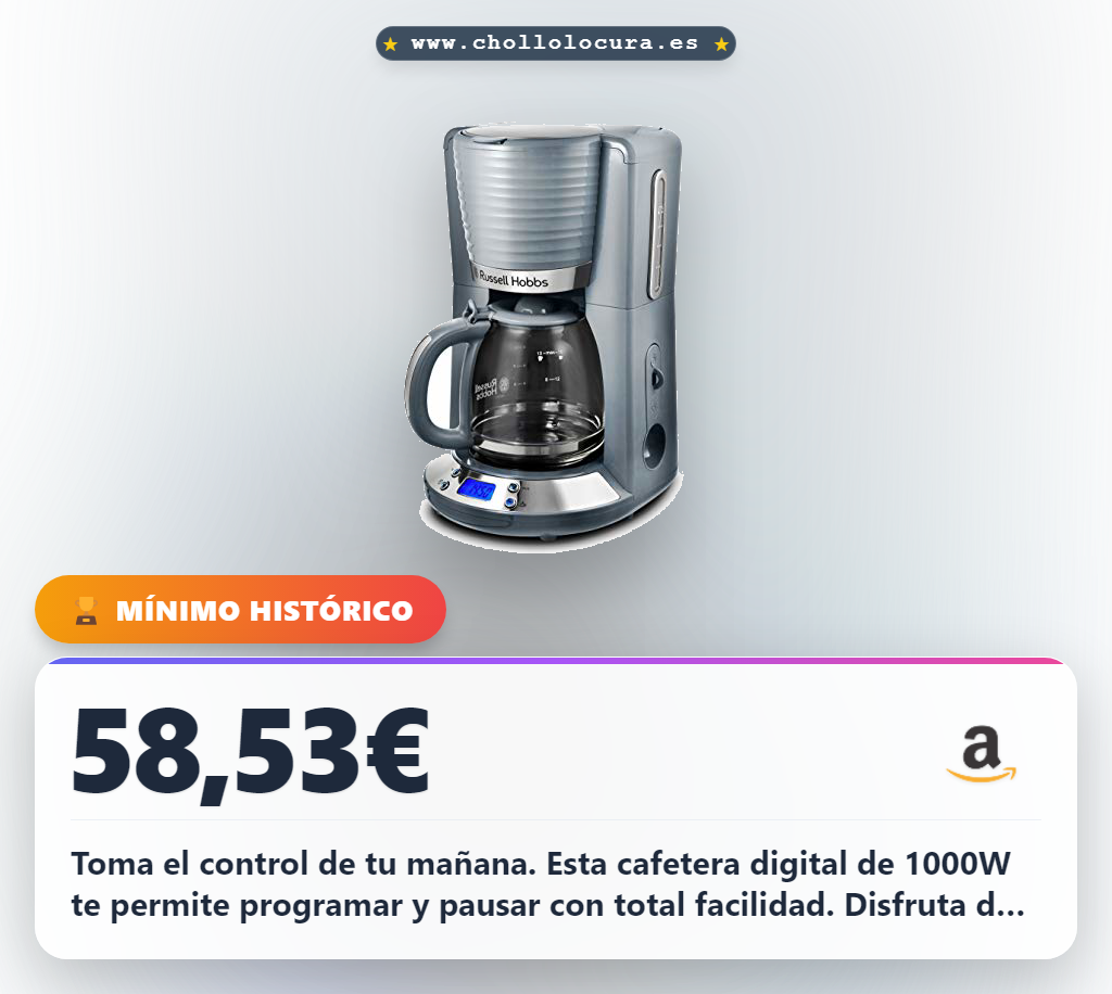 Adquiere la cafetera Russell Hobbs Inspire digital de 15 tazas con tecnología WhirlTech al mejor precio