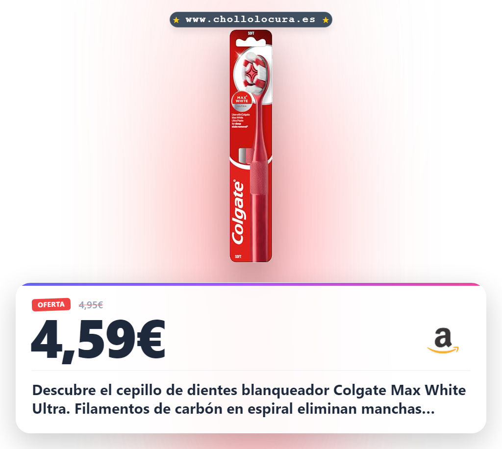 Colgate Cepillo de Dientes Manual Max White Ultra | blanqueador | elimina manchas superficiales | mejor eliminación de manchas entre dientes y encías | filamentos de carbón en espiral
