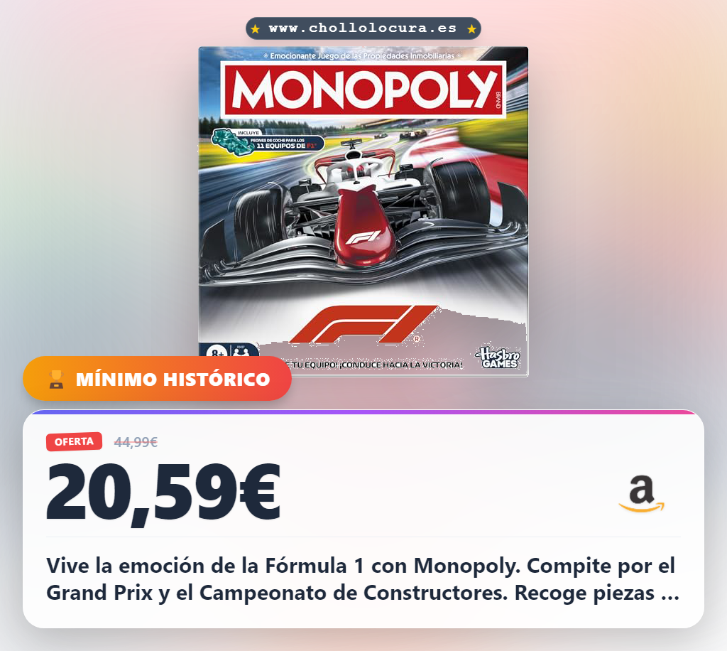 Aprovecha el Juego de Mesa Monopoly F1 oficial para 2 a 6 jugadores y vive la emoción de las carreras