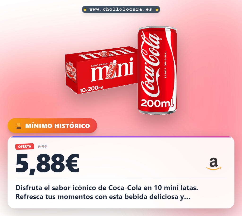 Aprovecha las 10 mini latas de Coca-Cola Sabor Original al mejor precio en oferta histórica