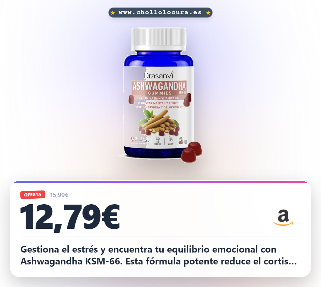 Aprovecha las gominolas Drasanvi Ashwagandha KSM-66 sin gluten y veganas. Equilibrio emocional al mejor precio.