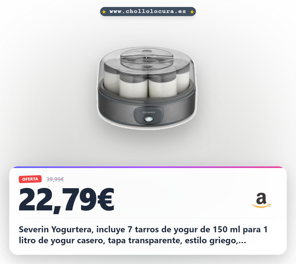 Severin Yogurtera, incluye 7 tarros de yogur de 150 ml para 1 litro de yogur casero, tapa transparente, estilo griego, interruptor basculante, 18 W, acero inoxidable oscuro, JG 3510