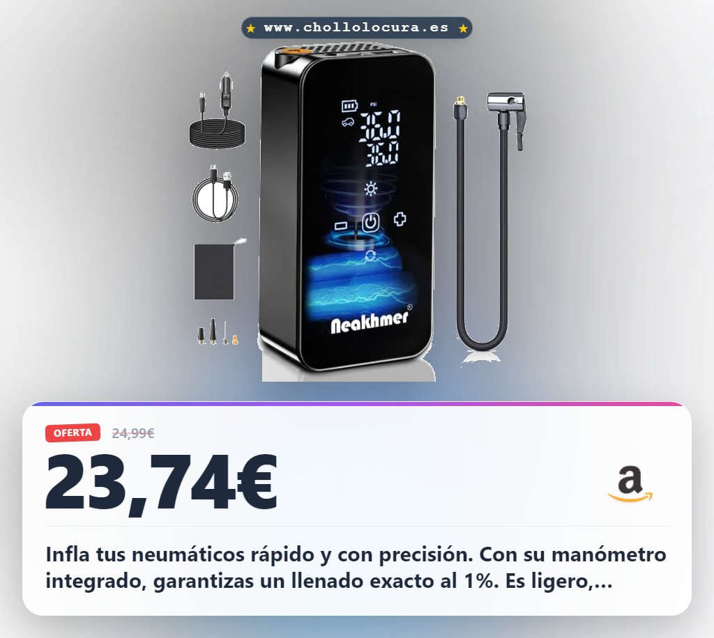 Consigue el inflador eléctrico portátil para ruedas de coche al mejor precio en oferta histórica