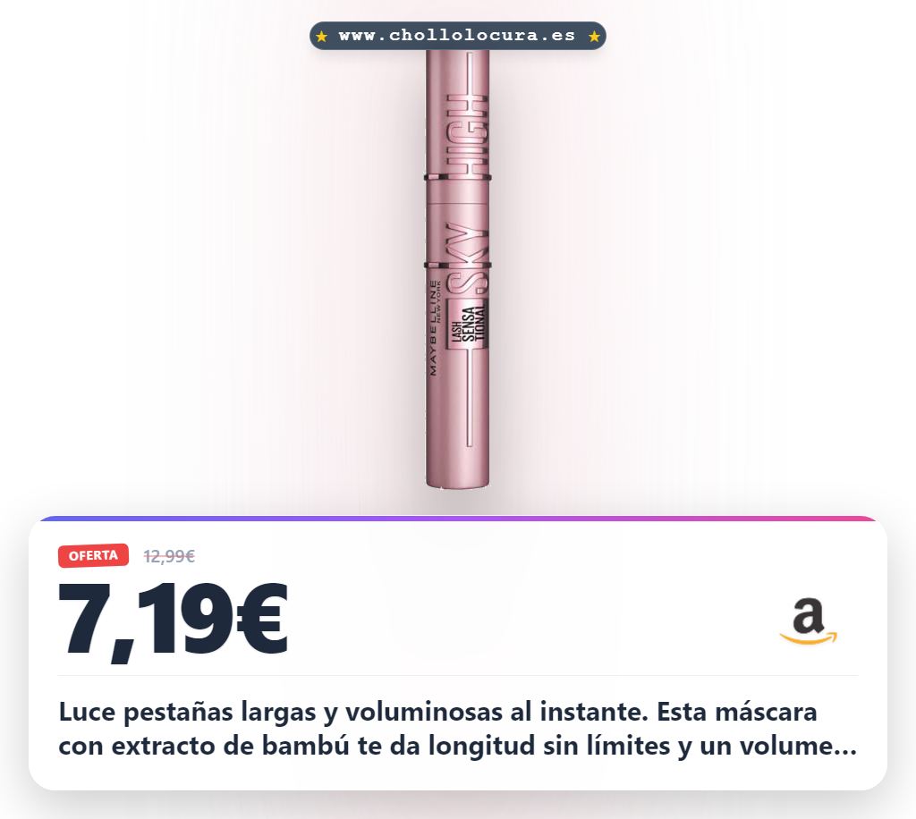 Aprovecha la máscara de pestañas Maybelline Lash Sensational Sky High para unas pestañas largas y voluminosas al mejor precio