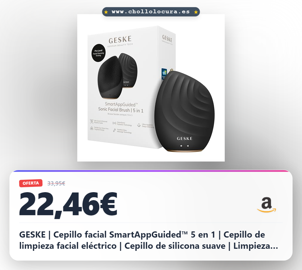 GESKE | Cepillo facial SmartAppGuided™ 5 en 1 | Cepillo de limpieza facial eléctrico | Cepillo de silicona suave | Limpieza facial profesional | Dispositivo de limpieza facial | masajeador facial