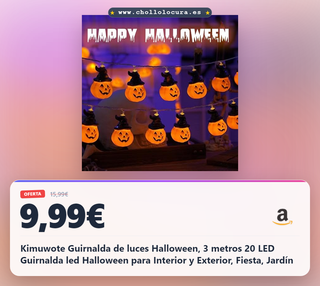 Kimuwote Guirnalda de luces Halloween, 3 metros 20 LED Guirnalda led Halloween para Interior y Exterior, Fiesta, Jardín