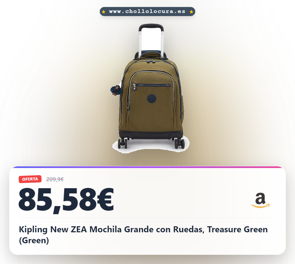 Kipling New ZEA Mochila Grande con Ruedas, Treasure Green (Green)