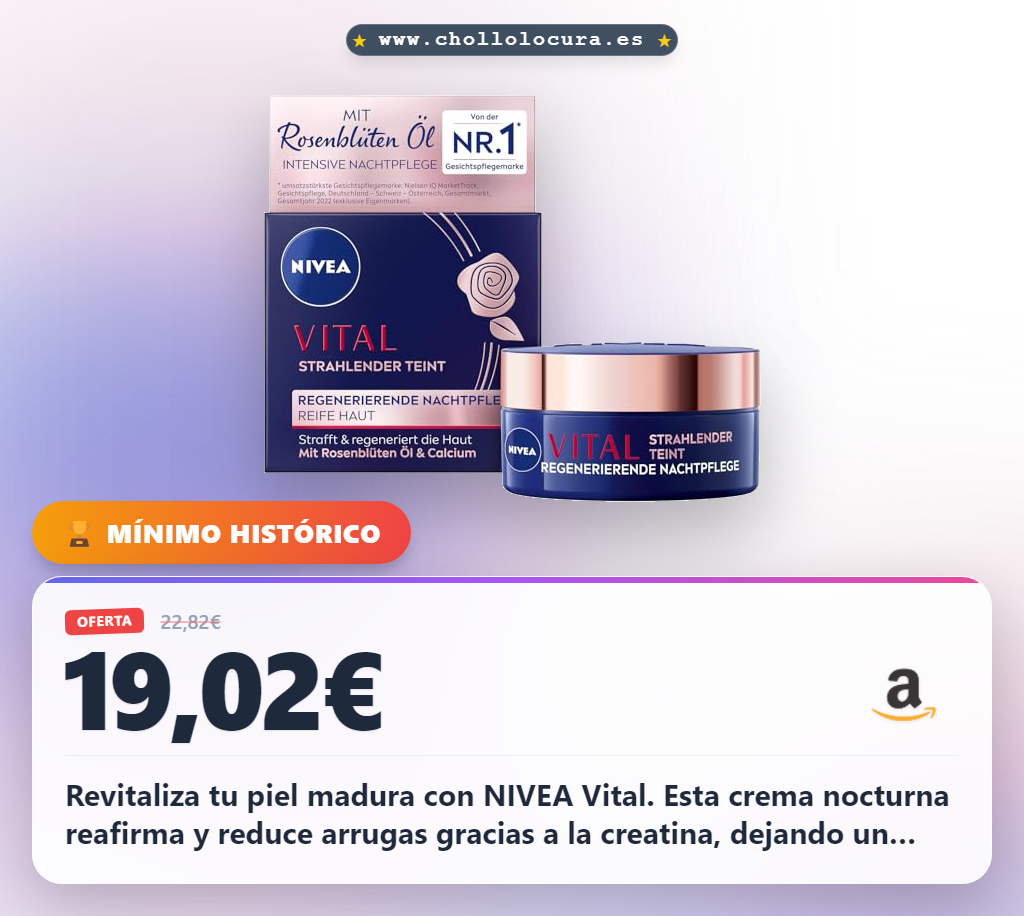 Consigue la crema NIVEA Vital para piel madura. Aprovecha este cuidado nocturno regenerador con aceite de rosa y creatina al mejor precio.