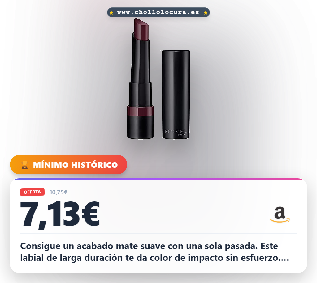 Aprovecha el labial Rimmel London Lasting Finish Extreme Matte tono 840 en oferta con acabado mate y larga duración
