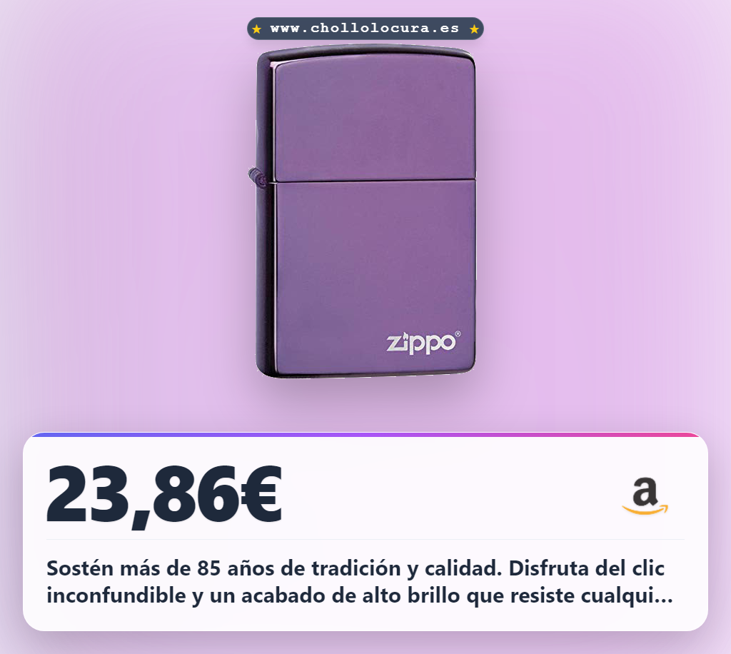 Sostén más de 85 años de tradición y calidad. Disfruta del clic inconfundible y un acabado de alto brillo que resiste cualquier viento. Tu mechero Zippo tiene garantía de por vida, así que es una inversión que dura.
