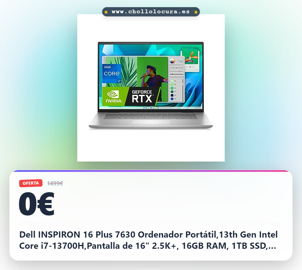 Dell INSPIRON 16 Plus 7630 Ordenador Portátil,13th Gen Intel Core i7-13700H,Pantalla de 16" 2.5K+, 16GB RAM, 1TB SSD, NVIDIA GeForce RTX 4060, Win 11 H,Teclado QWERTY español, Platinum Silver