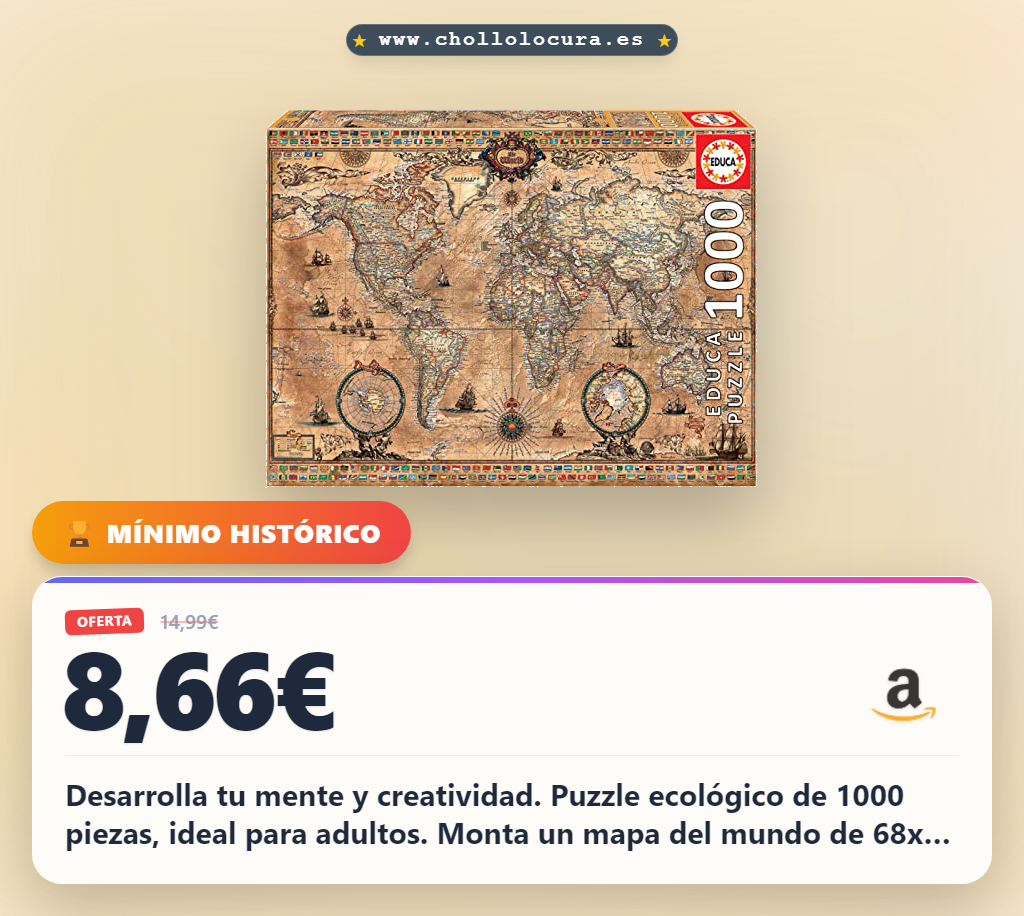 Educa - Puzzle de 1000 Piezas para Adultos | Mapamundi. Incluye Pegamento Fix Puzzle. A Partir de 14 años(15159)