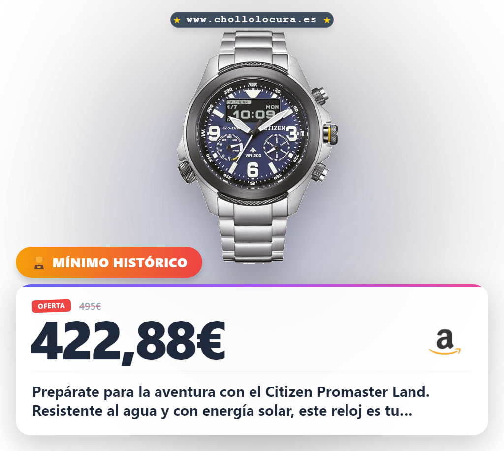 Llévate el reloj Citizen Promaster Land resistente al agua de 20 bares con garantía y funciones digitales a precio de chollo