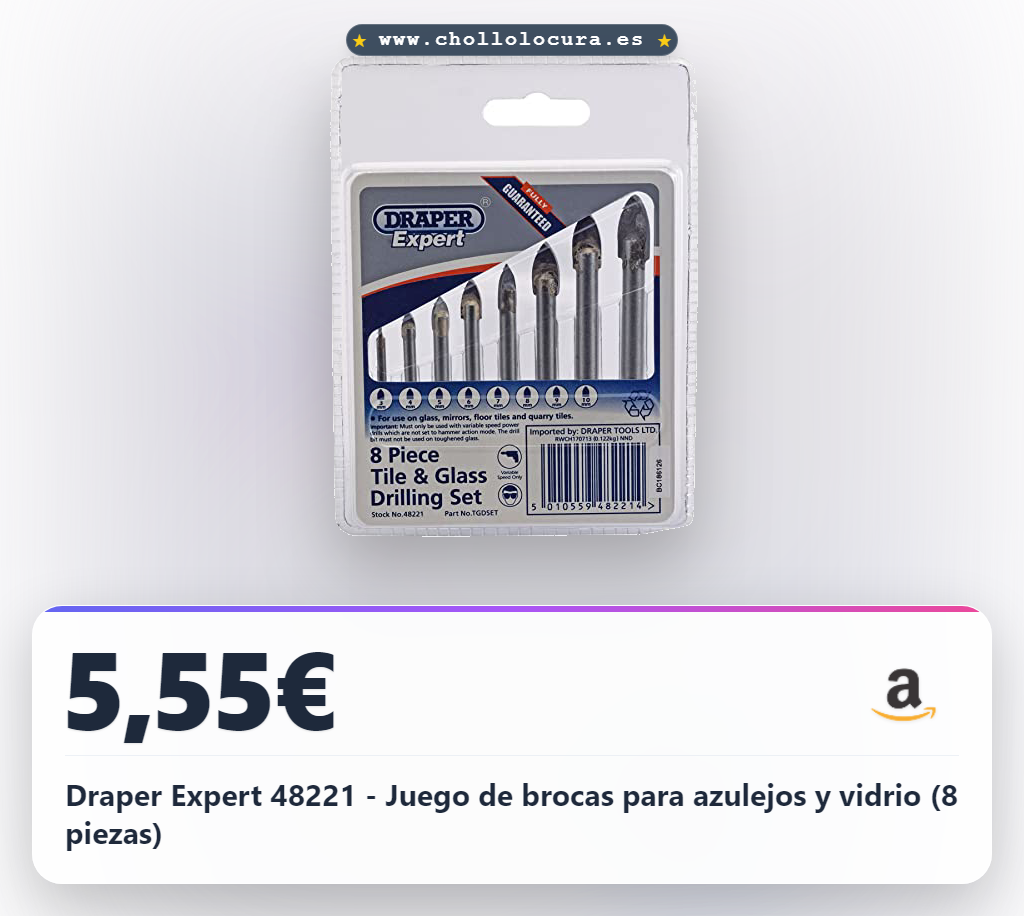 Draper Expert 48221 - Juego de brocas para azulejos y vidrio (8 piezas)