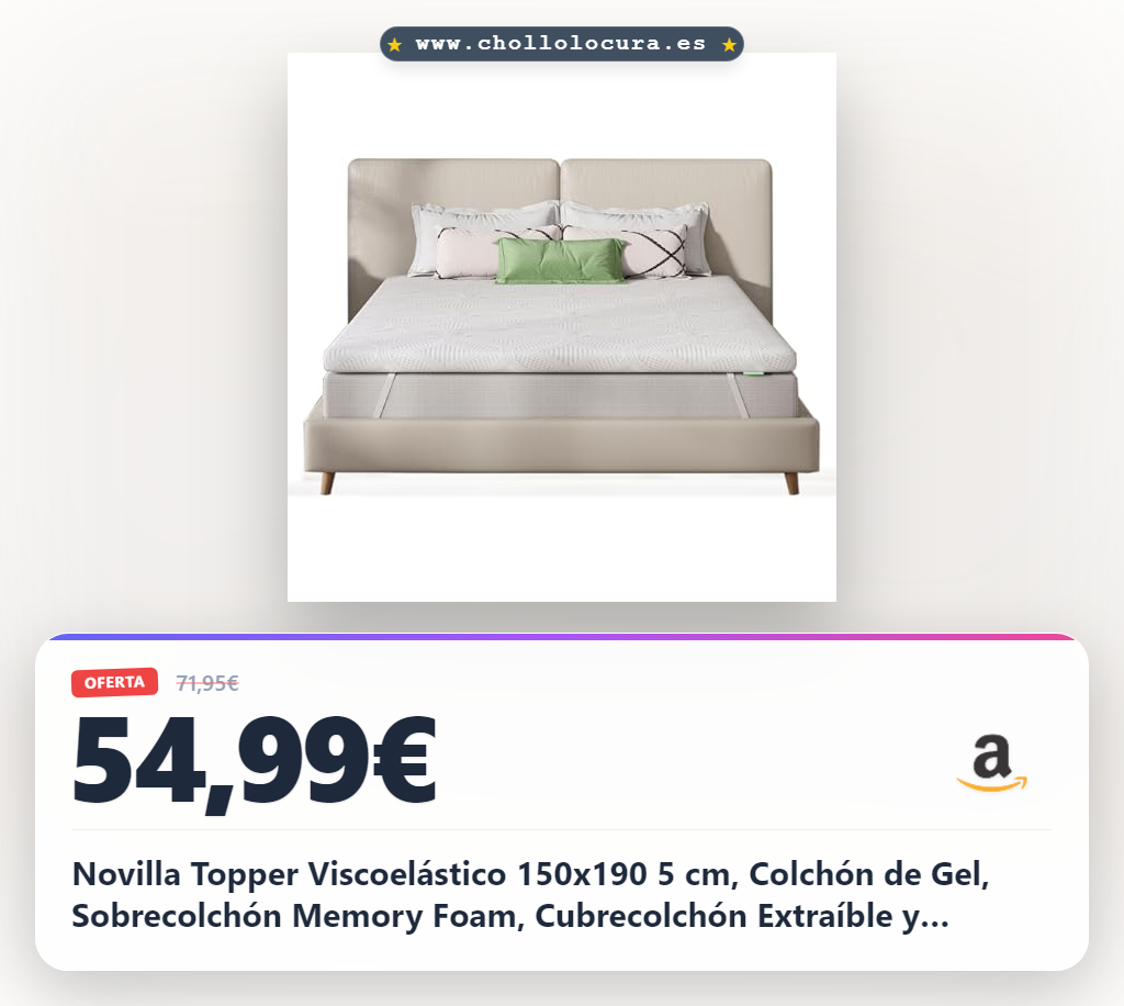 Novilla Topper Viscoelástico 150x190 5 cm, Colchón de Gel, Sobrecolchón Memory Foam, Cubrecolchón Extraíble y Lavable, Blanco