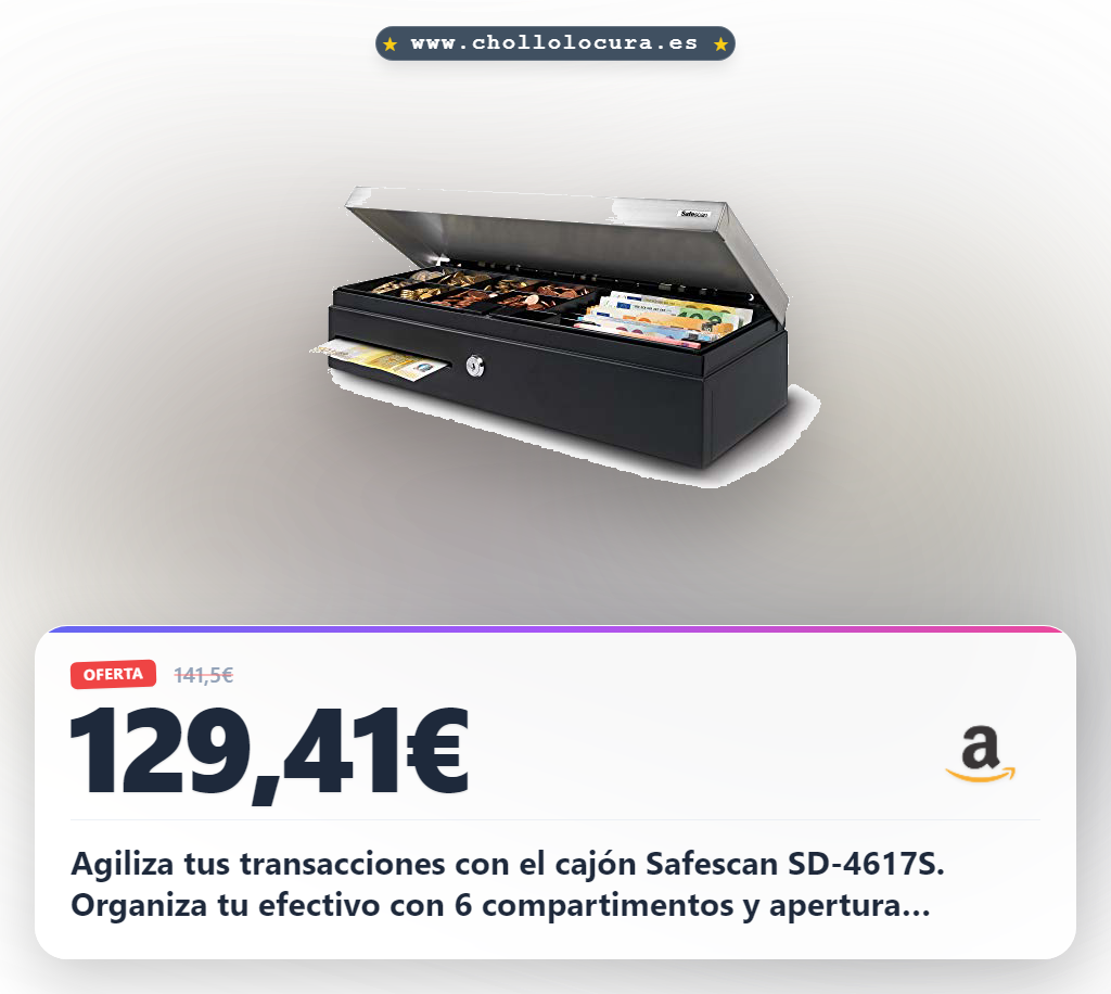 Agiliza tus transacciones con el cajón Safescan SD-4617S. Organiza tu efectivo con 6 compartimentos y apertura automática. Su diseño metálico robusto garantiza la seguridad de tu negocio a largo plazo.