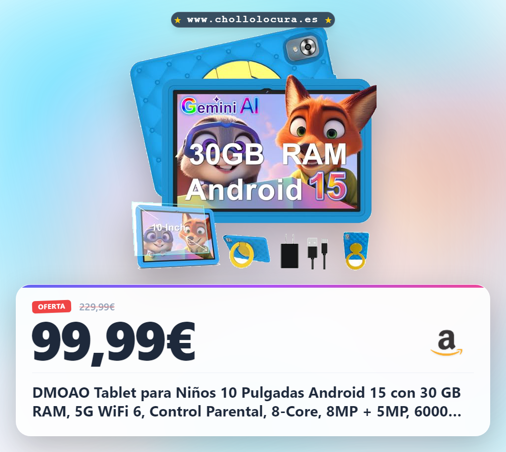 Llévate la Tablet DMOAO para Niños 10" Android 15 con Control Parental y Funda EVA en oferta histórica