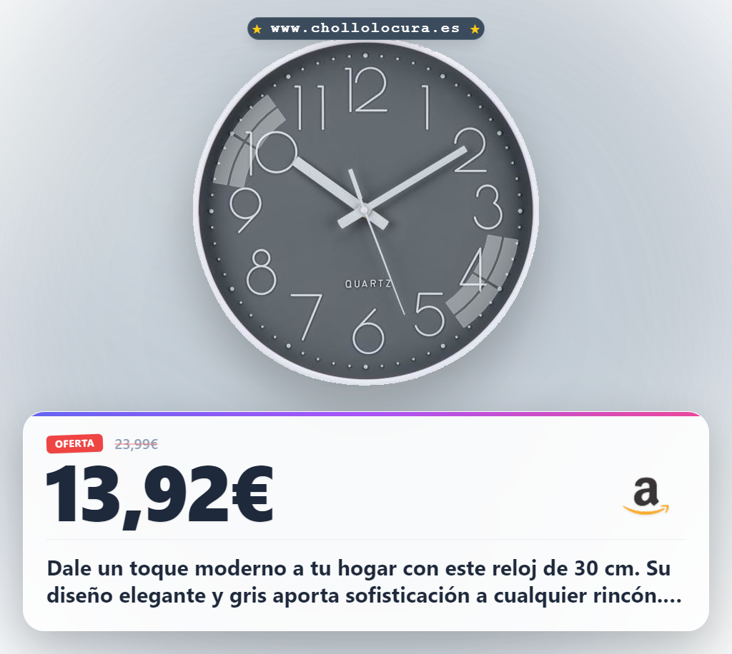 Compra ahora el Reloj de Cuarzo ACCSHINE de 30 cm Gris, moderno y silencioso para tu sala de estar en oferta.