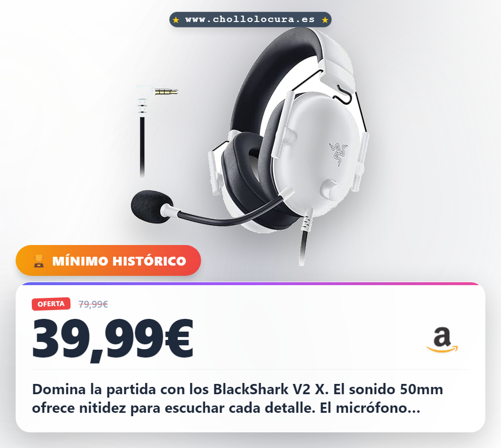 Consigue los auriculares gaming Razer BlackShark V2 X con sonido 50mm y máxima comodidad a precio de chollo