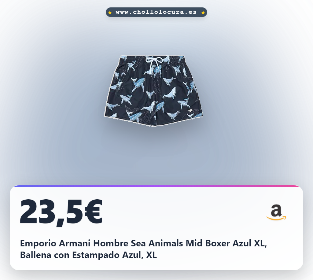 Emporio Armani Hombre Sea Animals Mid Boxer Azul XL, Ballena con Estampado Azul, XL