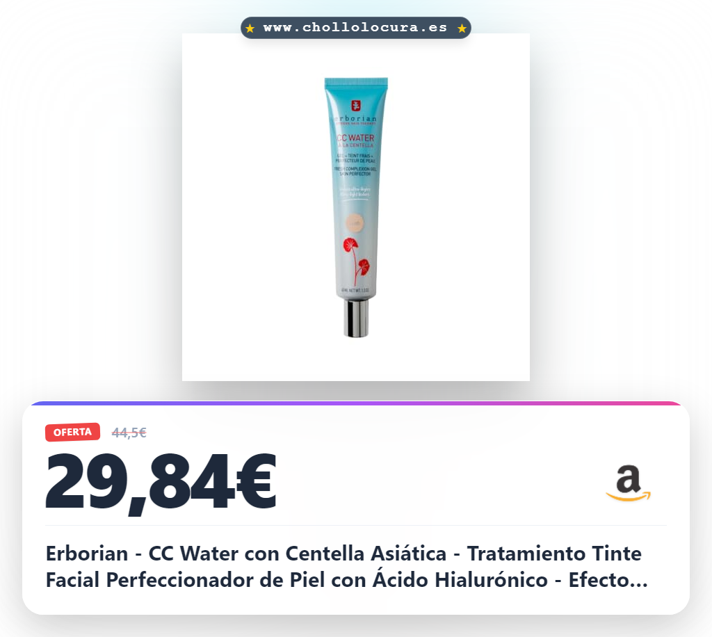 Erborian - CC Water con Centella Asiática - Tratamiento Tinte Facial Perfeccionador de Piel con Ácido Hialurónico - Efecto Hidratante y Alisador - Tono Claro - Cuidado Cosmético Coreano - 40ml
