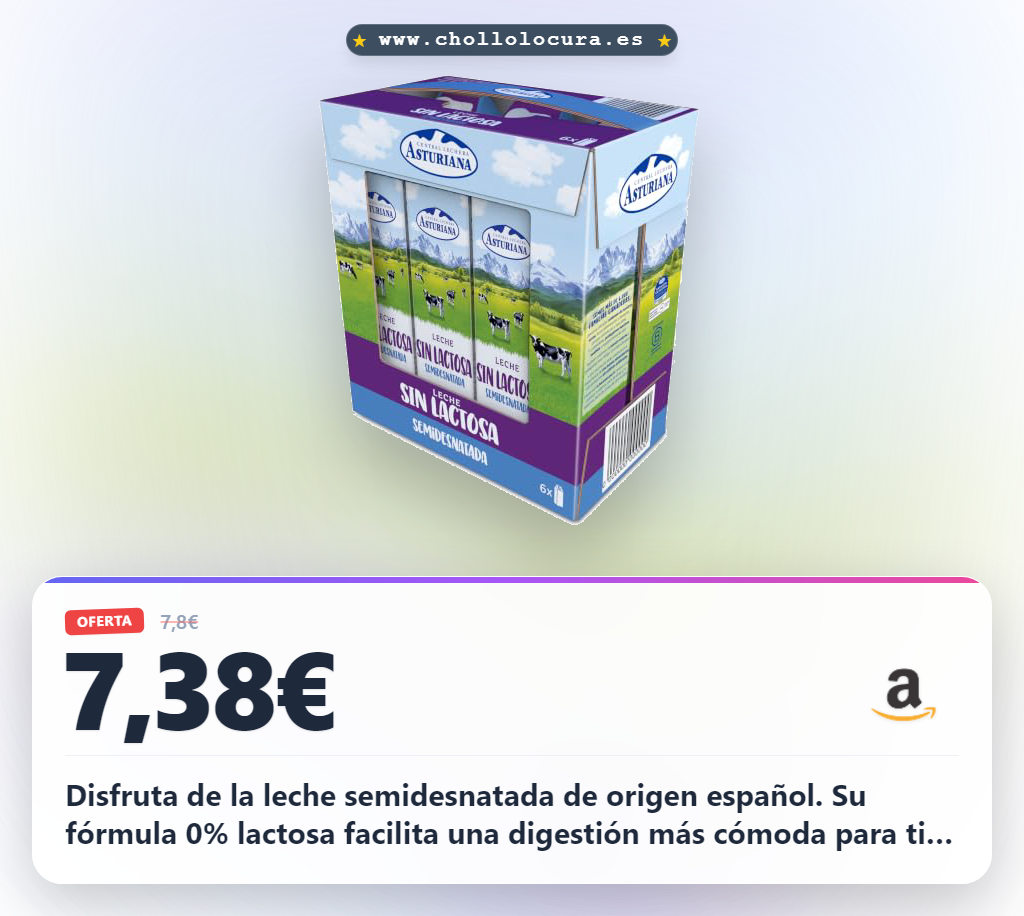 Consigue leche semidesnatada sin lactosa de España con Vitamina D al mejor precio en oferta histórica