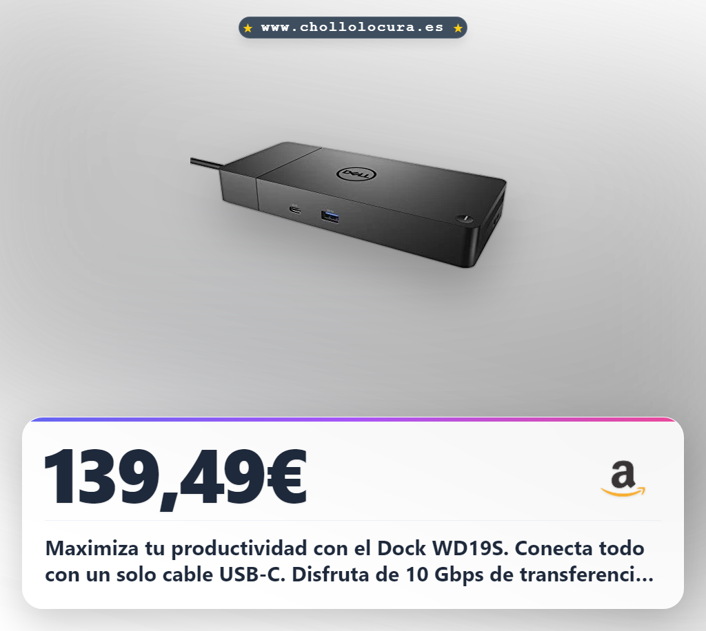 Maximiza tu productividad con el Dock WD19S. Conecta todo con un solo cable USB-C. Disfruta de 10 Gbps de transferencia de datos y un diseño listo para el futuro. ¡Aprovecha esta oferta!