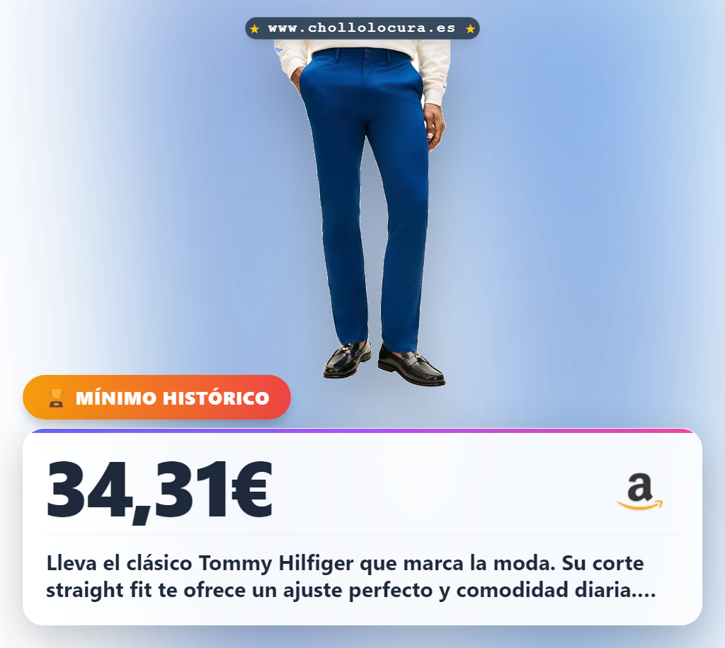 Aprovecha este pantalón chino Tommy Hilfiger azul straight fit para hombre al mejor precio en oferta