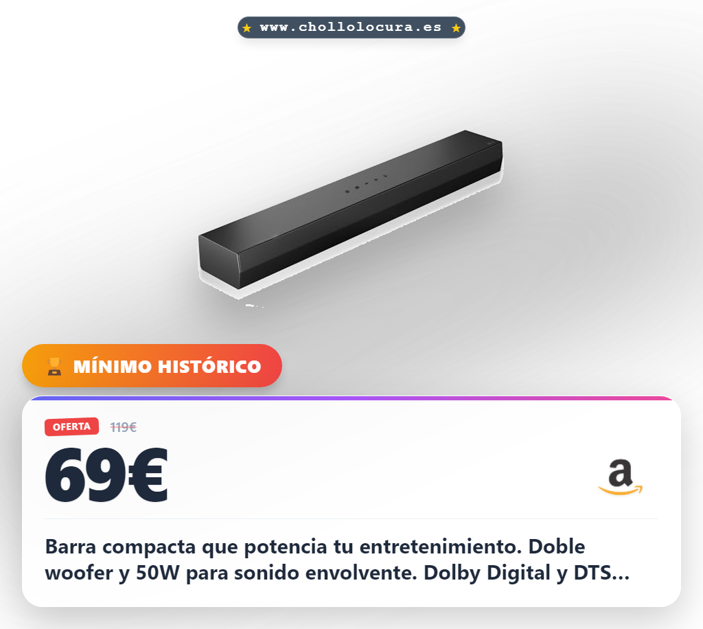 LG S20A - Barra de Sonido Inteligente, Bluetooth, 50W, 2.0 Canales, Compacta con Doble Woofer Integrado, Dolby Digital, DTS Digital Surround, Negro