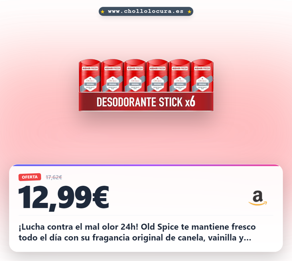 Old Spice Original Desodorante En Barra Para Hombres 50 ml x 6, Fresco 24 Horas, Todos Los Días Con Uso Diario, Perfume Duradero, Fragancia Excepcional, Protección Contra El Mal Olor